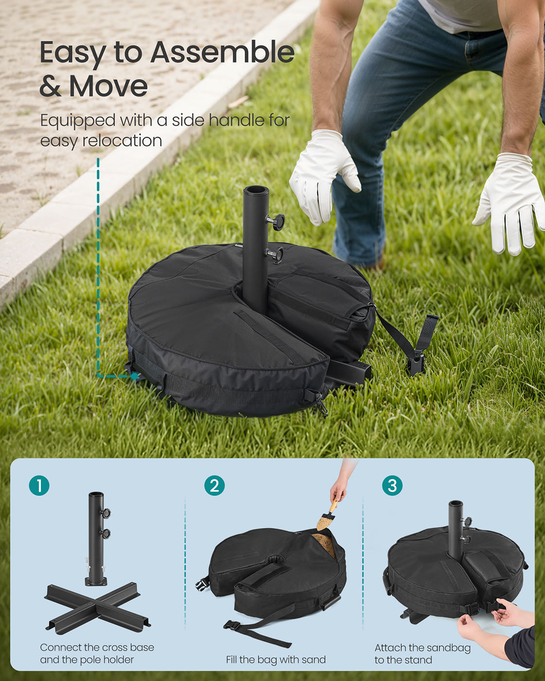 Parasol Base Weight Bag – Fabric – Black – Sand-Filled for 1.5-3 m Parasols