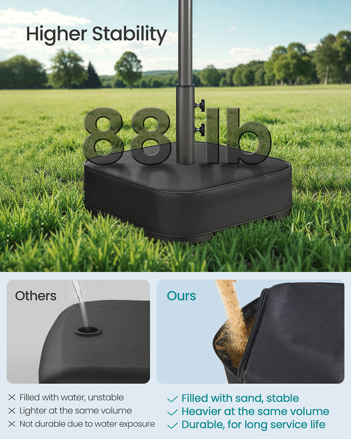 Parasol Base – Fabric – Black – Sand-Filled Weight Bag for 1.5-3 m Parasols