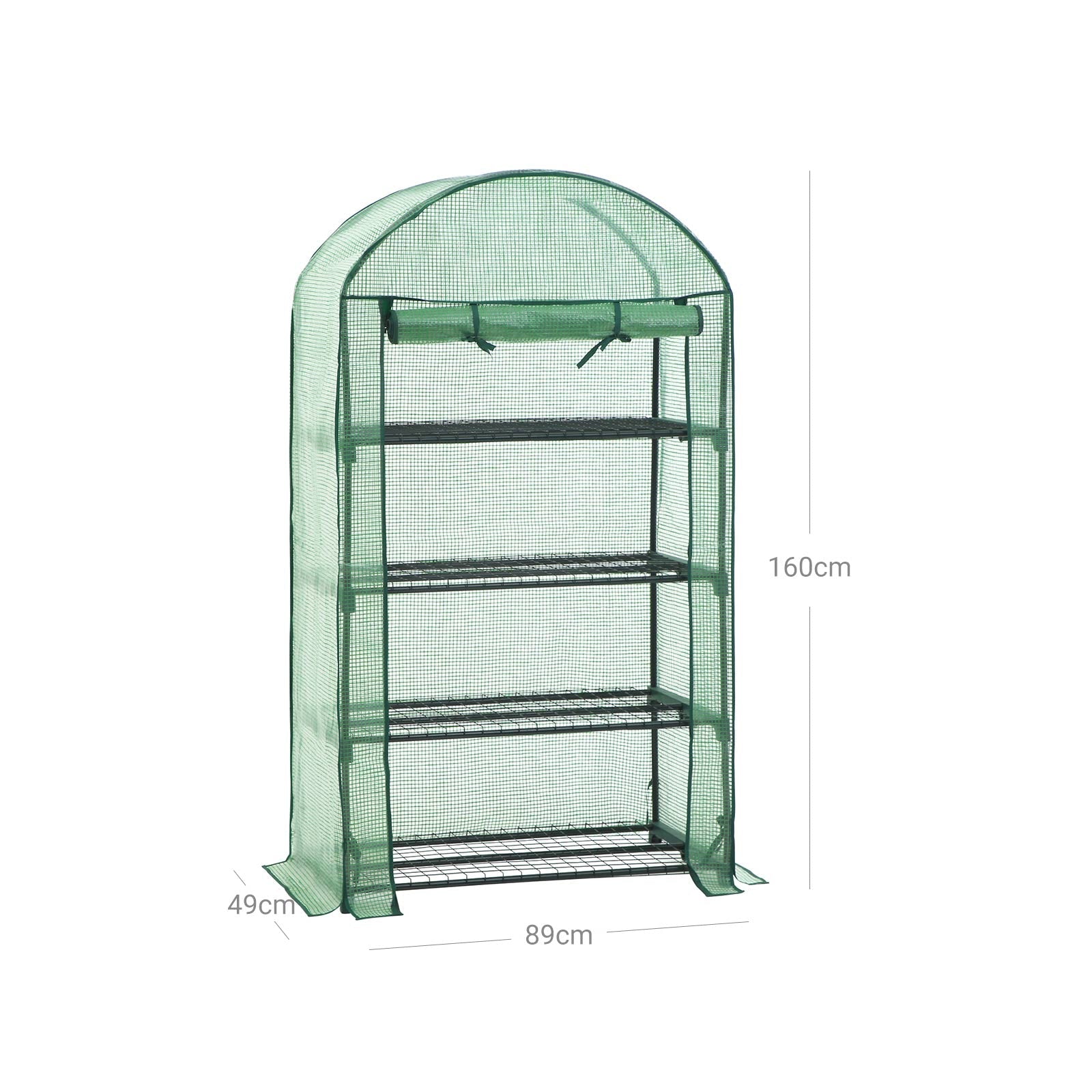 4-Tier Greenhouse – Metal and Mesh – Green – Roll-Up Door