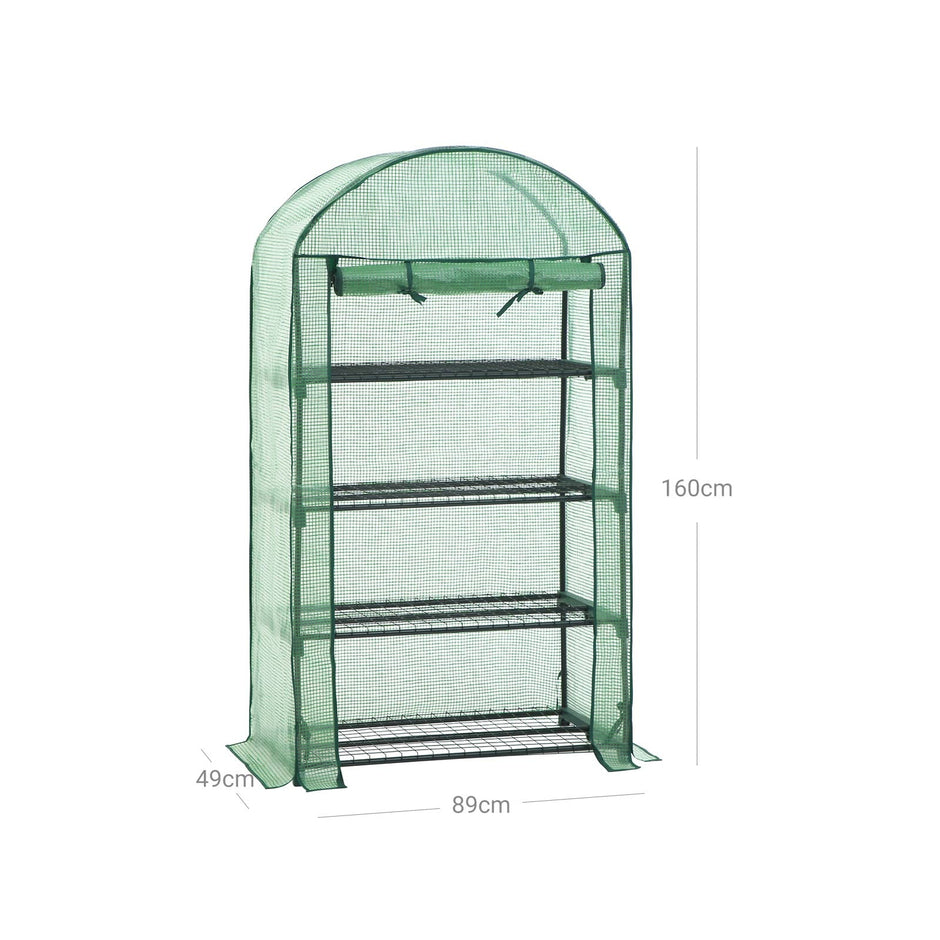 4-Tier Greenhouse – Metal and Mesh – Green – Roll-Up Door