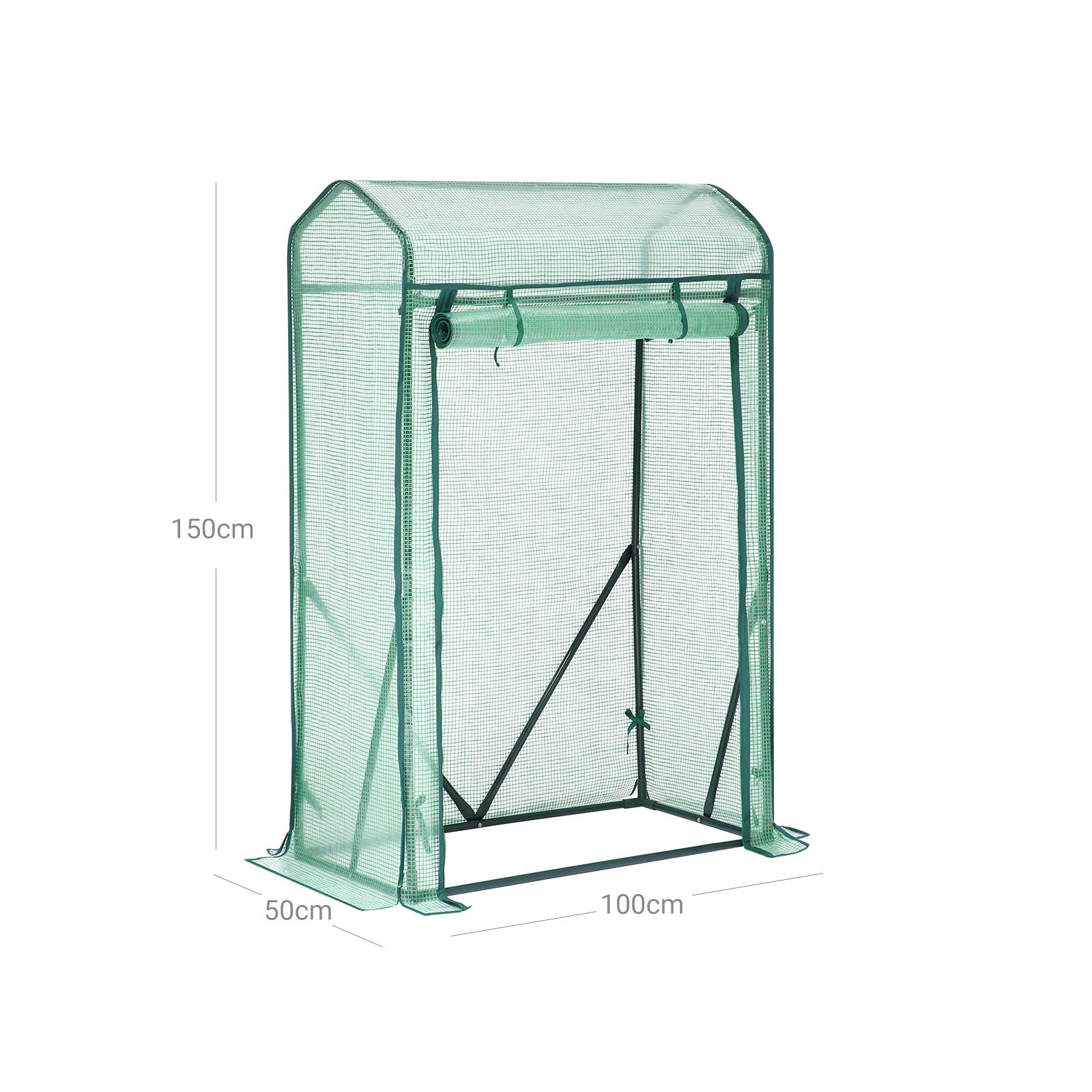 Small Greenhouse – Metal Frame – Green – Compact Design with Roll-up Door