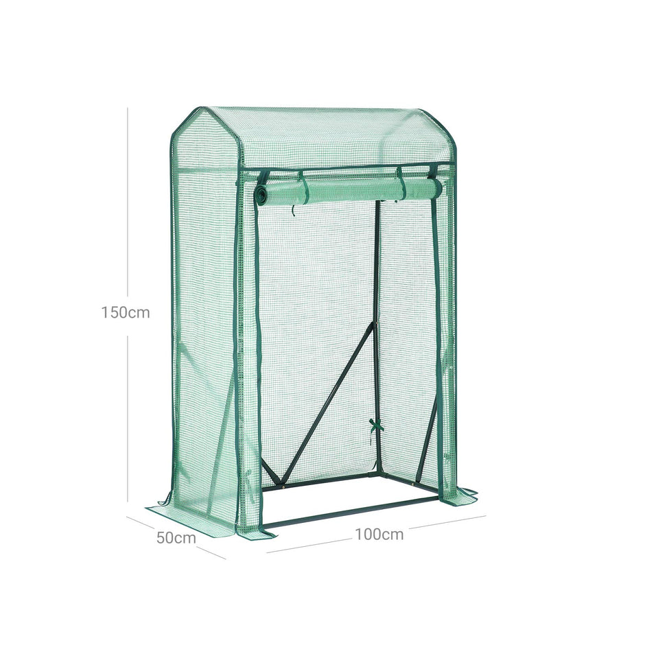 Small Greenhouse – Metal Frame – Green – Compact Design with Roll-up Door
