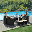 Garden Dining Table and Chairs Set – PE Rattan – Black and Beige – Space-Saving with Cushions