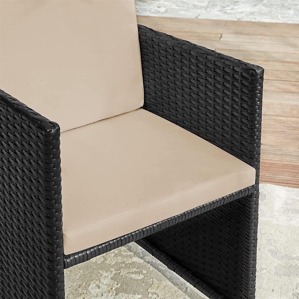 Garden Dining Table and Chairs Set – PE Rattan – Black and Beige – Space-Saving with Cushions