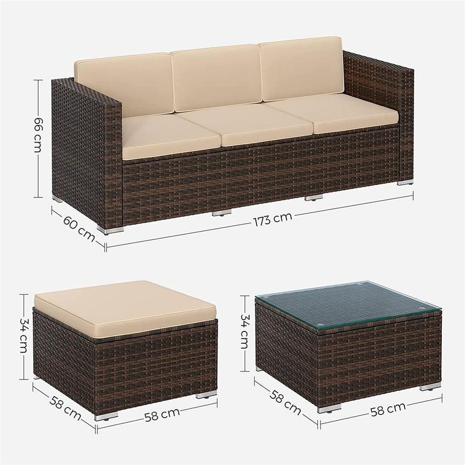 Garden Furniture Set – PE Rattan – Black and Beige – 5-Piece Patio Conversation Set with Cushions and Glass Table