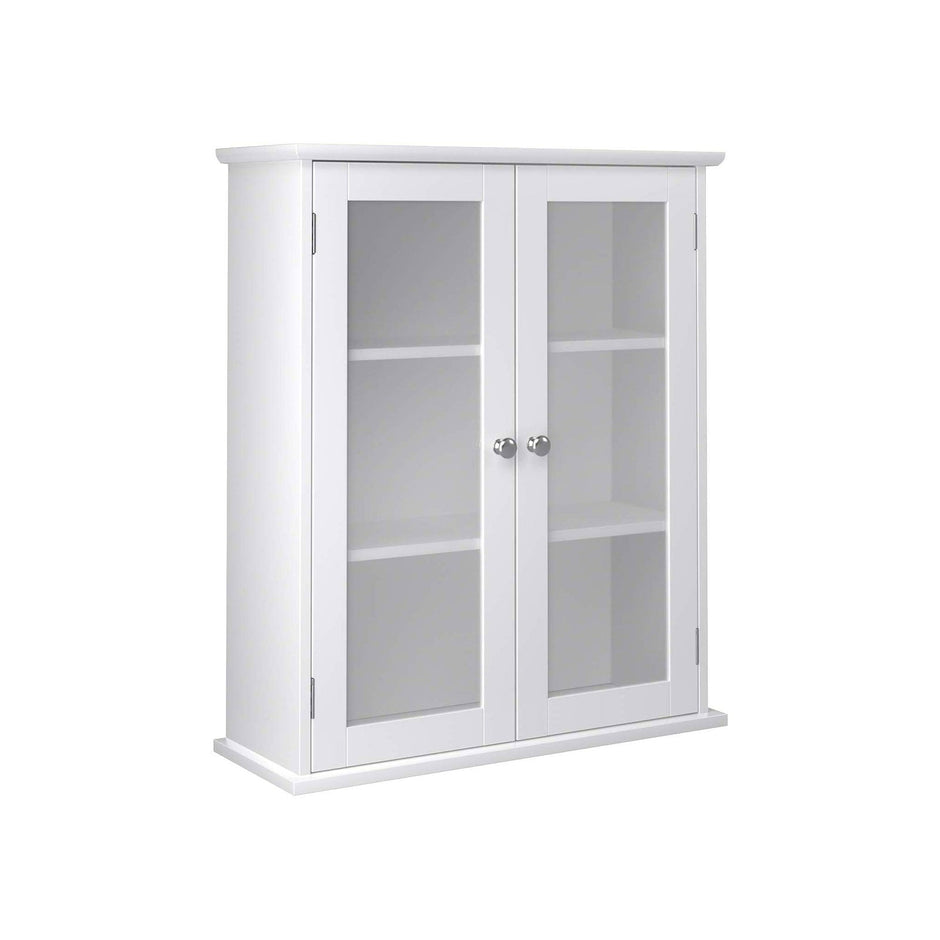 Wall Cabinet – Wooden – White – Glass Door with Adjustable Shelves