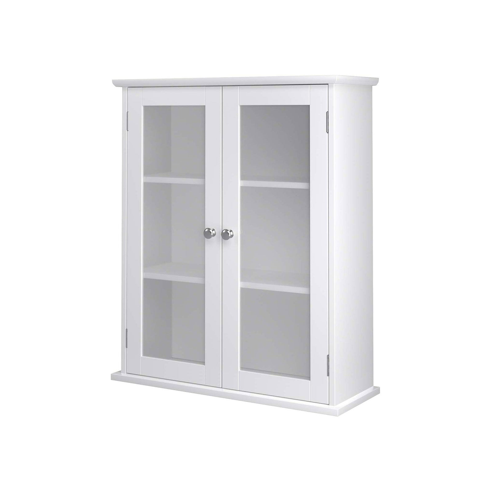Wall Cabinet – Wooden – White – Glass Door with Adjustable Shelves