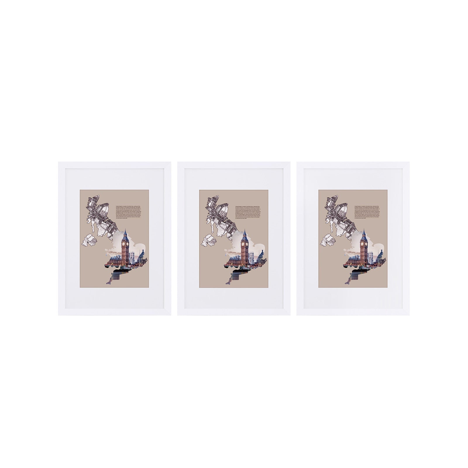 Picture Frame Set – MDF and Glass – White – Set of 3, A3 and 8x10 inch, No Mat and with Mat