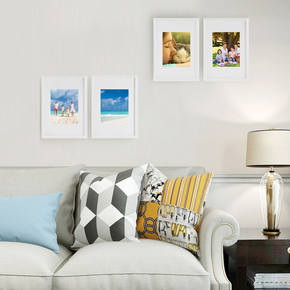 Picture Frame Set – MDF and Glass – White – Set of 3, A3 and 8x10 inch, No Mat and with Mat
