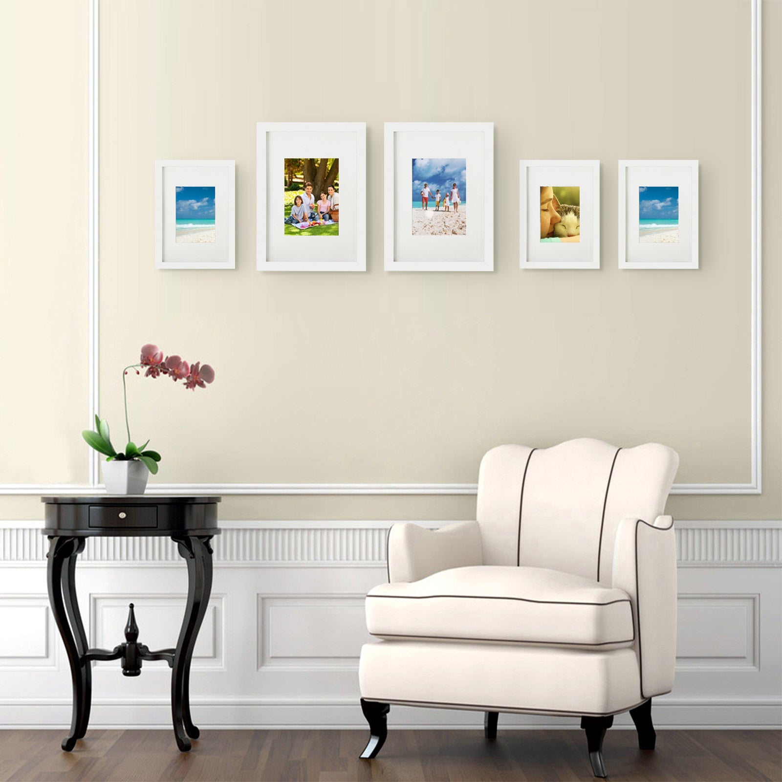 Picture Frame Set – MDF and Glass – White – Set of 3, A3 and 8x10 inch, No Mat and with Mat
