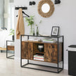 Storage Cabinet – Tempered Glass & Steel – Rustic Brown and Black – Open Compartments
