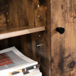 Storage Cabinet – Tempered Glass & Steel – Rustic Brown and Black – Open Compartments