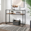 Console Table – Tempered Glass – Rustic Brown and Black – Industrial Style with Robust Steel Frame