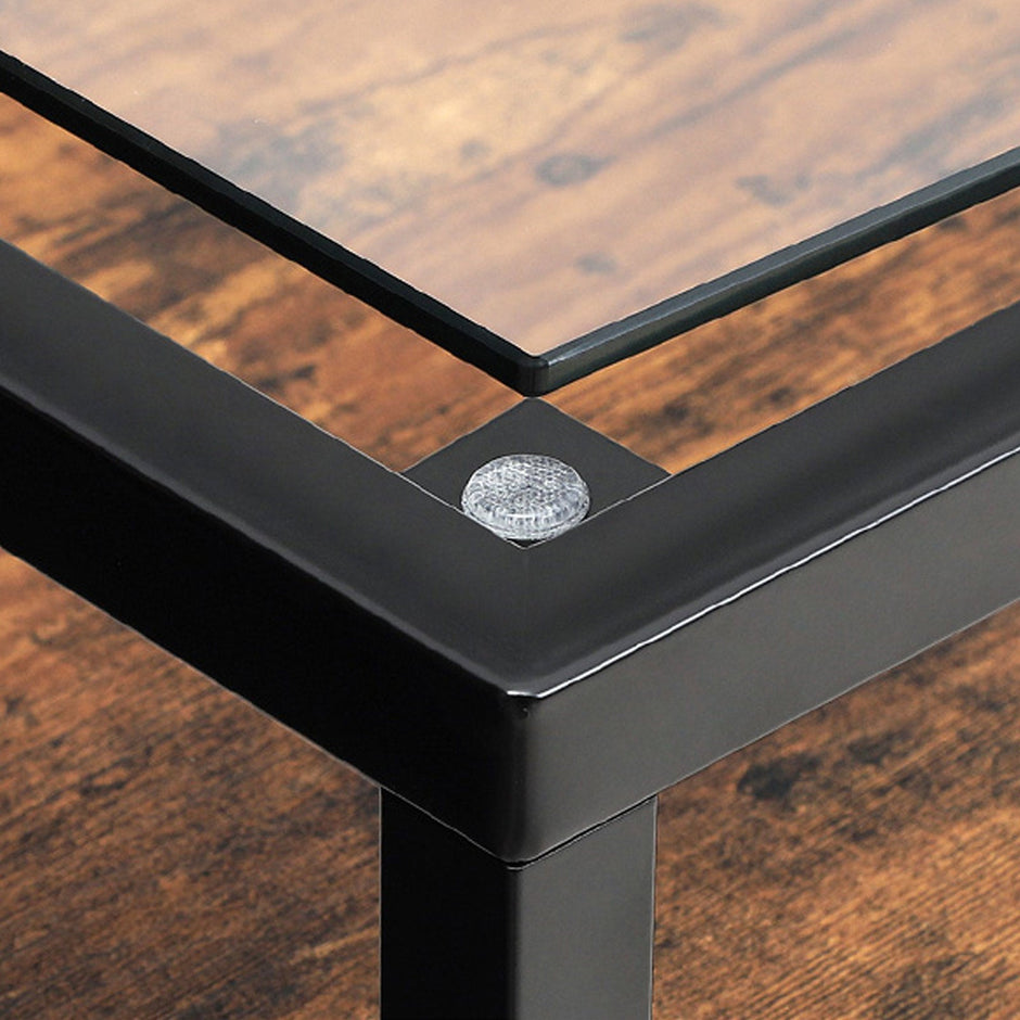 Console Table – Tempered Glass – Rustic Brown and Black – Industrial Style with Robust Steel Frame