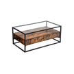 Coffee Table – Tempered Glass – Rustic Brown – With 2 Drawers and Industrial Shelf