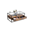 Coffee Table – Tempered Glass – Rustic Brown – With 2 Drawers and Industrial Shelf