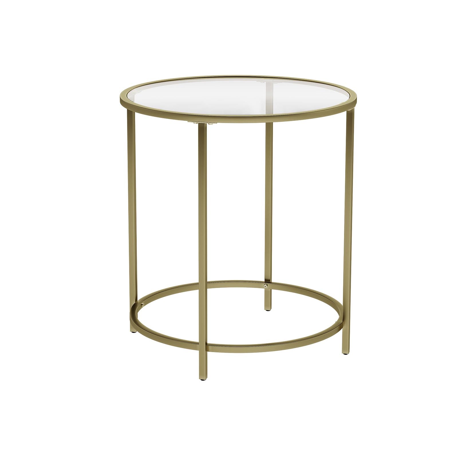 Round Side Table – Tempered Glass & Golden Metal – Gold – Robust and Decorative