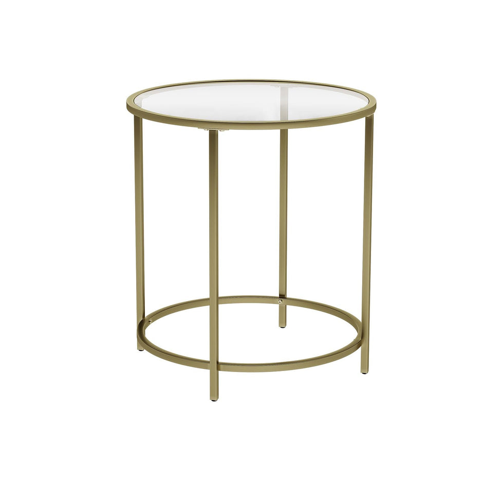 Round Side Table – Tempered Glass & Golden Metal – Gold – Robust and Decorative