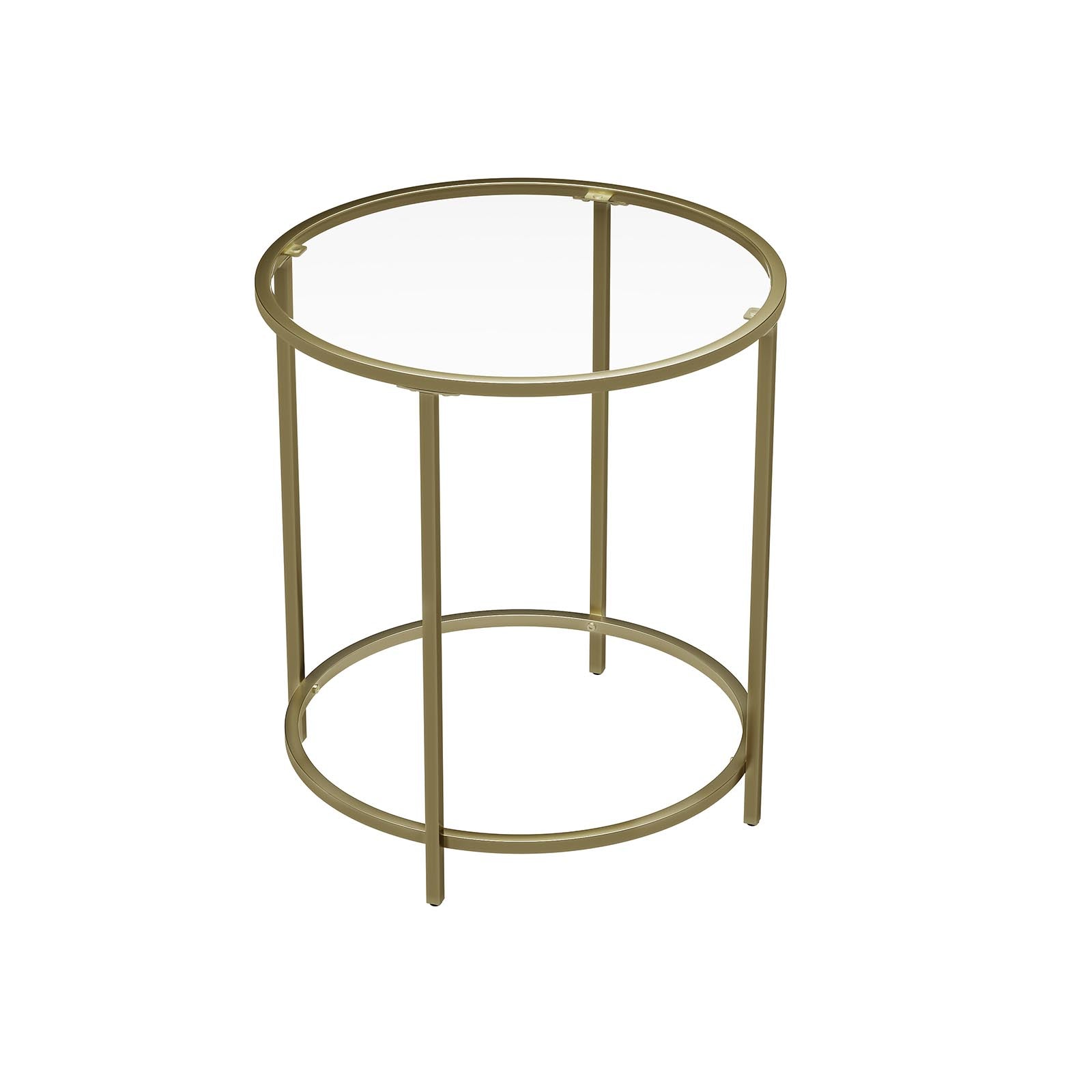 Round Side Table – Tempered Glass & Golden Metal – Gold – Robust and Decorative
