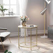Round Side Table – Tempered Glass & Golden Metal – Gold – Robust and Decorative