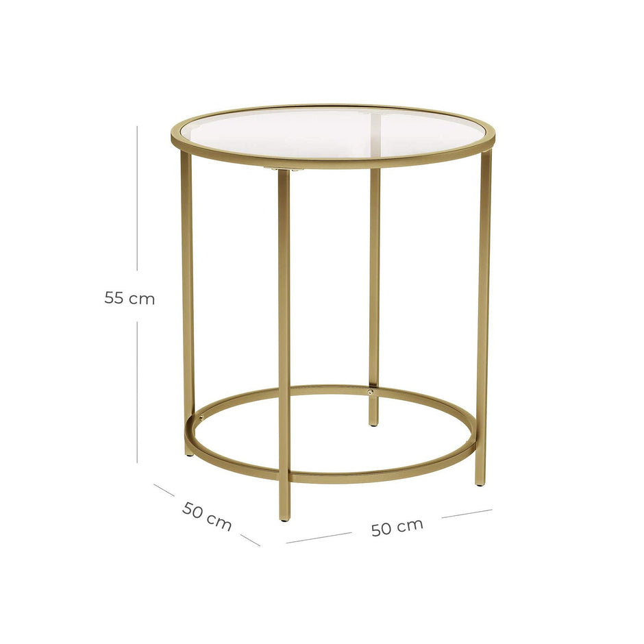Round Side Table – Tempered Glass & Golden Metal – Gold – Robust and Decorative