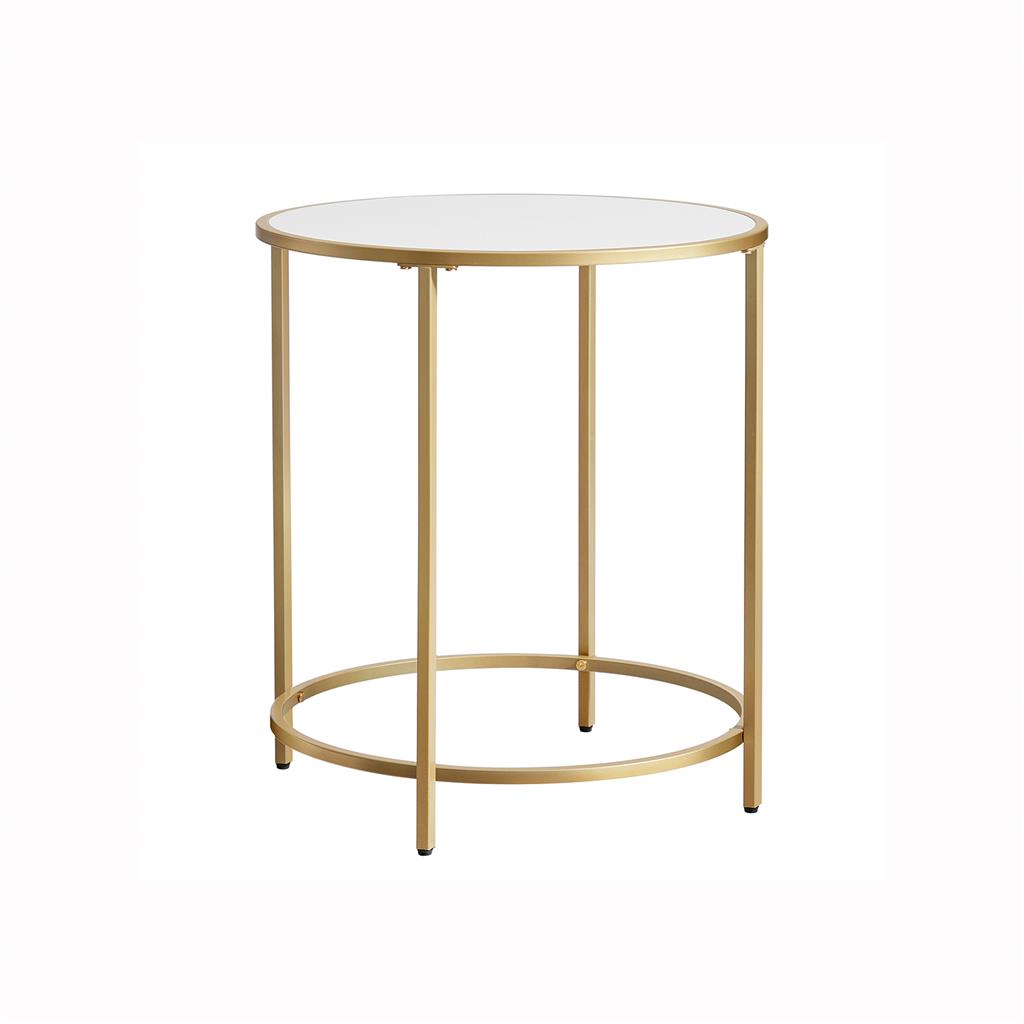 Round Side Table – Wooden Top – Gold and White – Modern Design with Easy Assembly