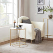 Round Side Table – Wooden Top – Gold and White – Modern Design with Easy Assembly