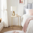 Round Side Table – Wooden Top – Gold and White – Modern Design with Easy Assembly