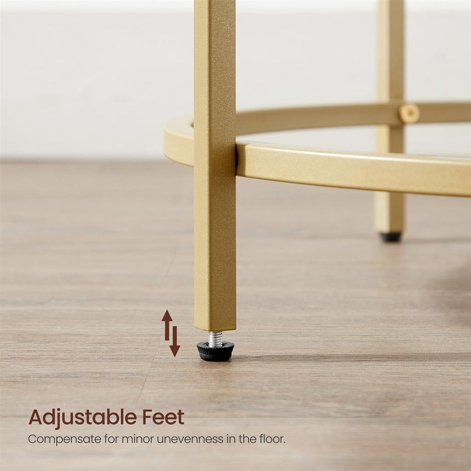 Round Side Table – Wooden Top – Gold and White – Modern Design with Easy Assembly