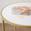 Round Side Table – Wooden Top – Gold and White – Modern Design with Easy Assembly