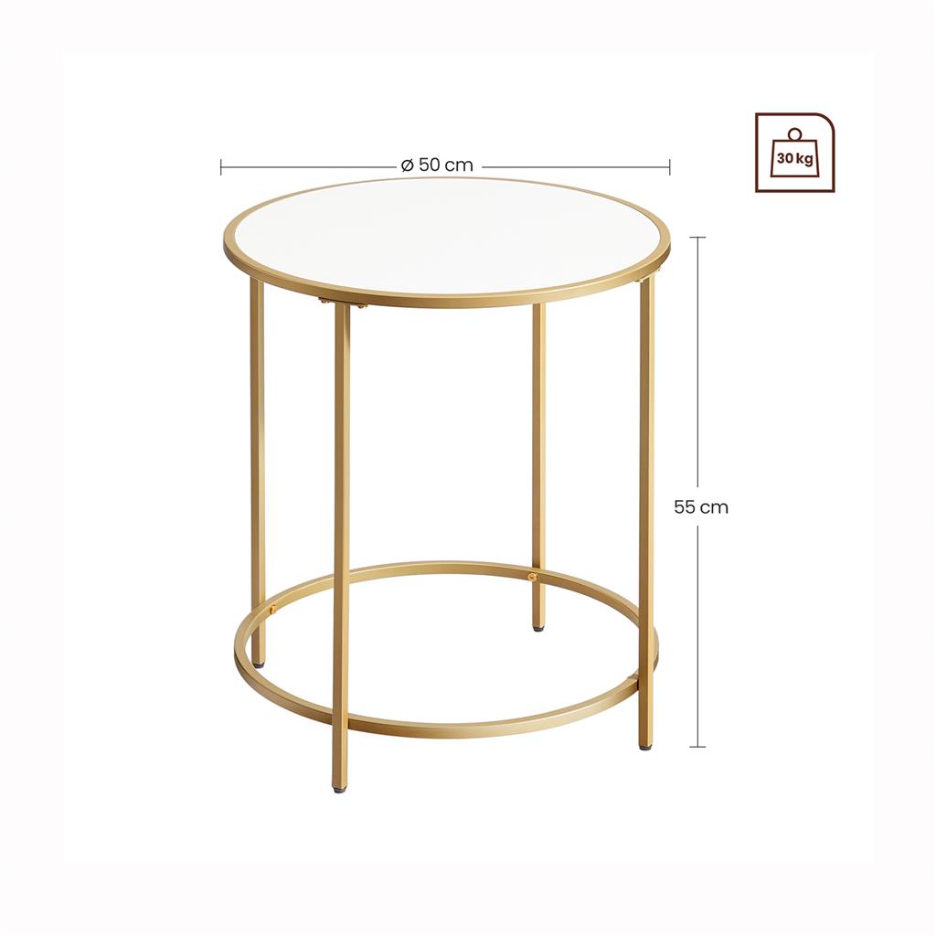 Round Side Table – Wooden Top – Gold and White – Modern Design with Easy Assembly