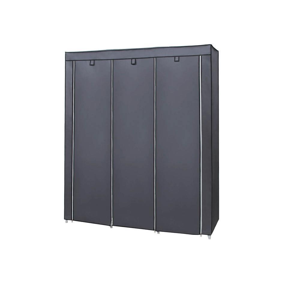 Canvas Wardrobe – Beige – Space-saving Design with Hanging Rail and Storage Shelves