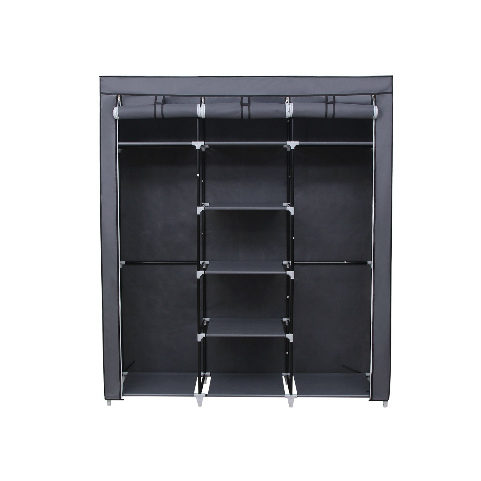 Canvas Wardrobe – Beige – Space-saving Design with Hanging Rail and Storage Shelves