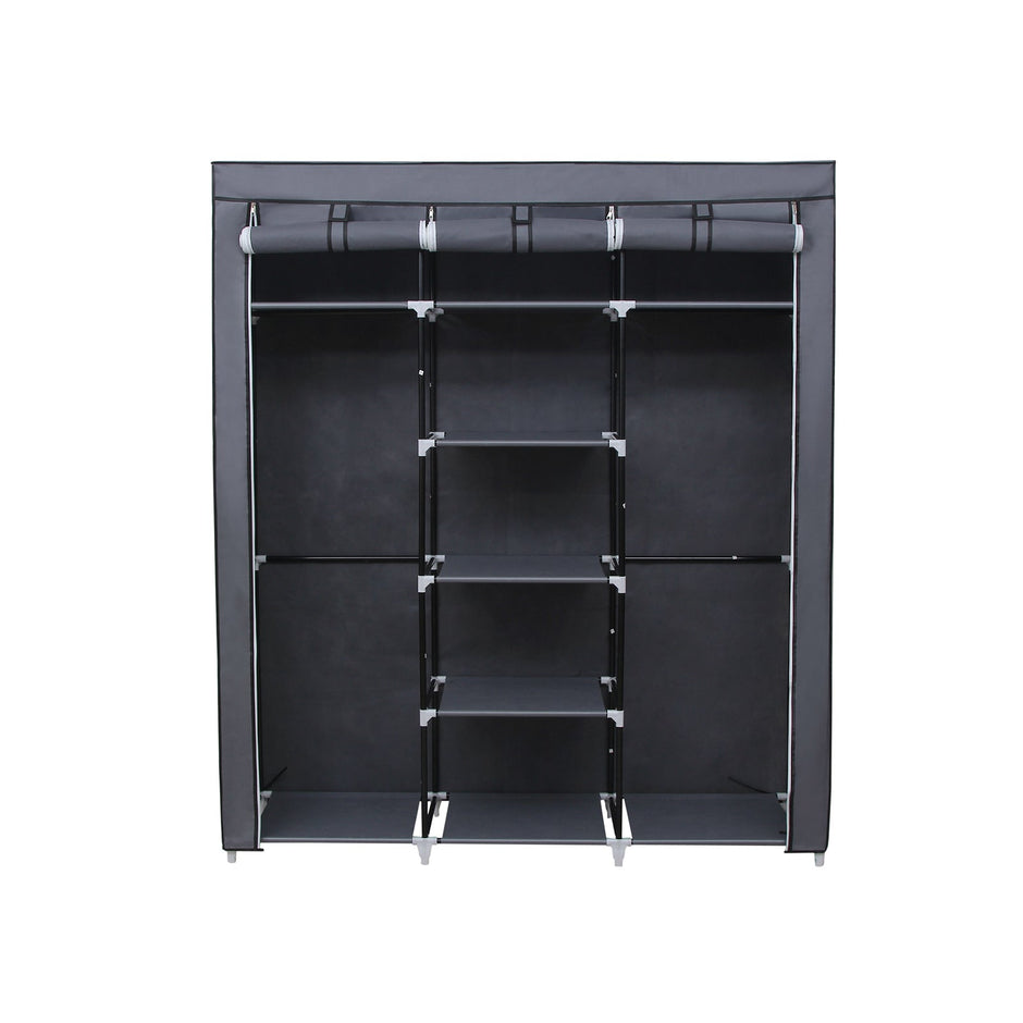 Canvas Wardrobe – Beige – Space-saving Design with Hanging Rail and Storage Shelves