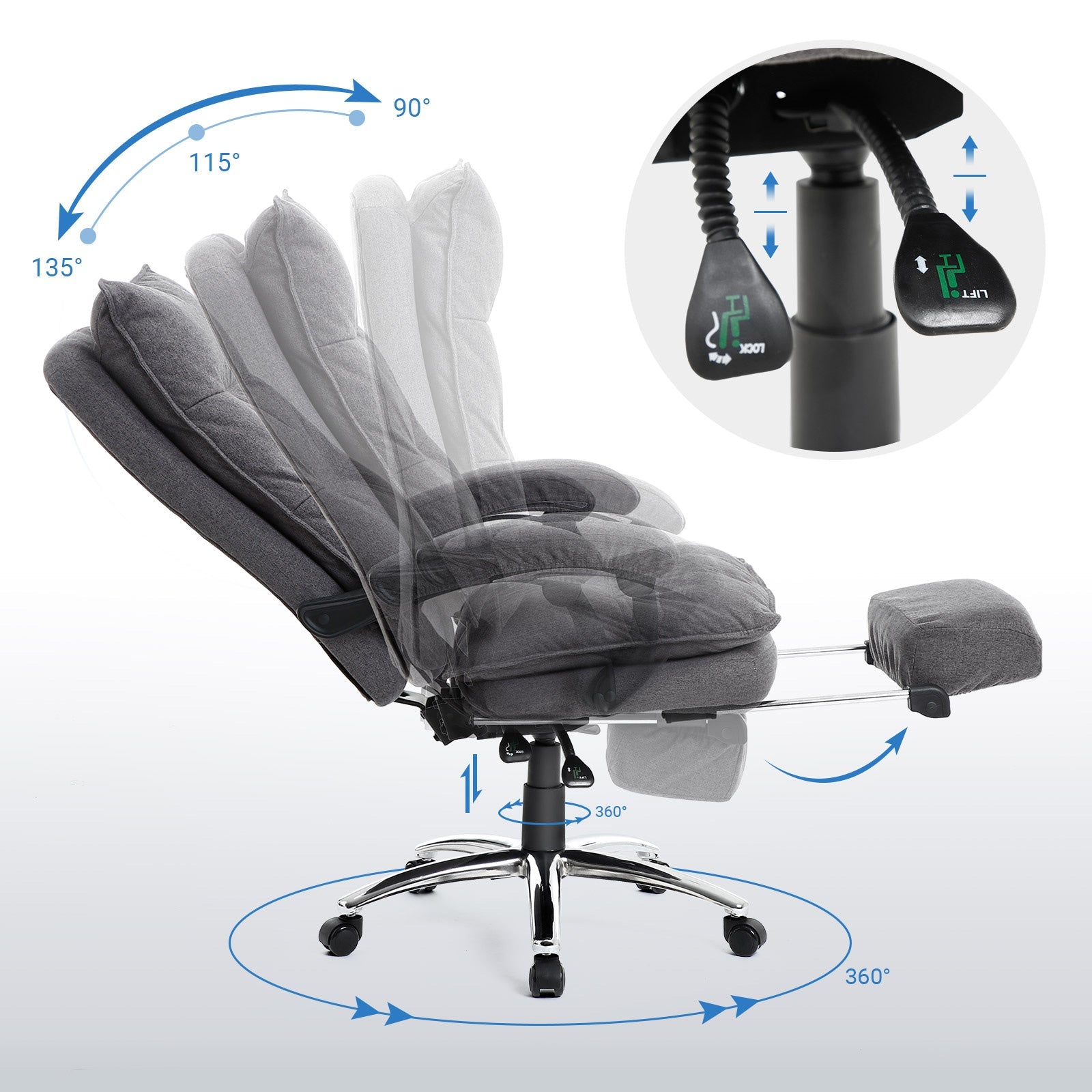 Ergonomic Office Chair – Fabric – Gray – Executive Design