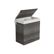 Handwoven Laundry Hamper – Synthetic Rattan – Gray – Divided Design with Lid and Handles
