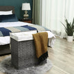Handwoven Laundry Hamper – Synthetic Rattan – Gray – Divided Design with Lid and Handles