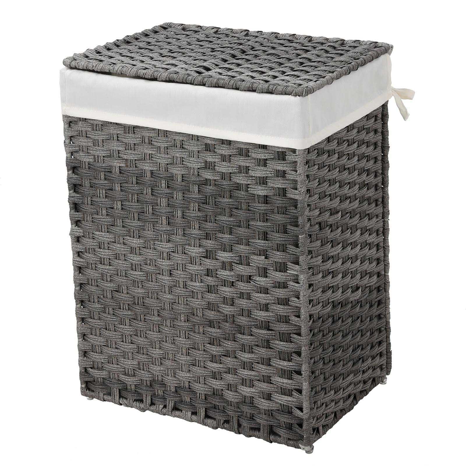 Laundry Basket – Synthetic Rattan – Gray – 90L Capacity with Lid and Removable Liner