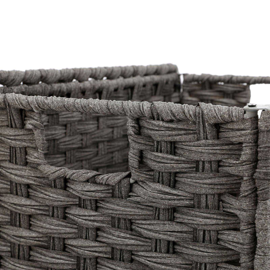 Laundry Basket – Synthetic Rattan – Gray – 90L Capacity with Lid and Removable Liner