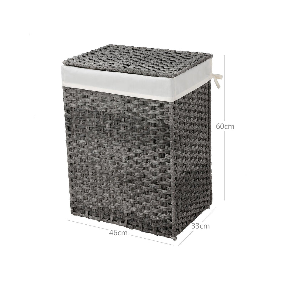 Laundry Basket – Synthetic Rattan – Gray – 90L Capacity with Lid and Removable Liner