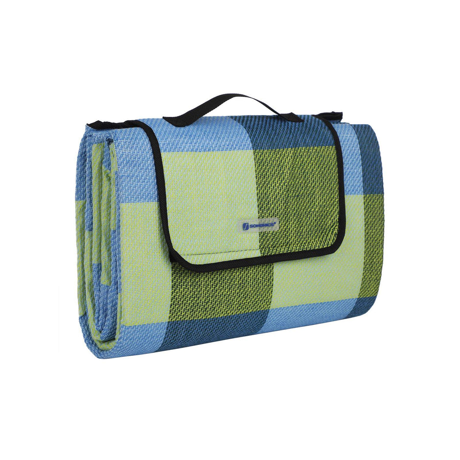 Picnic Blanket – Waterproof Fabric – Green Blue – With Carrying Handle, 195 x 150 cm