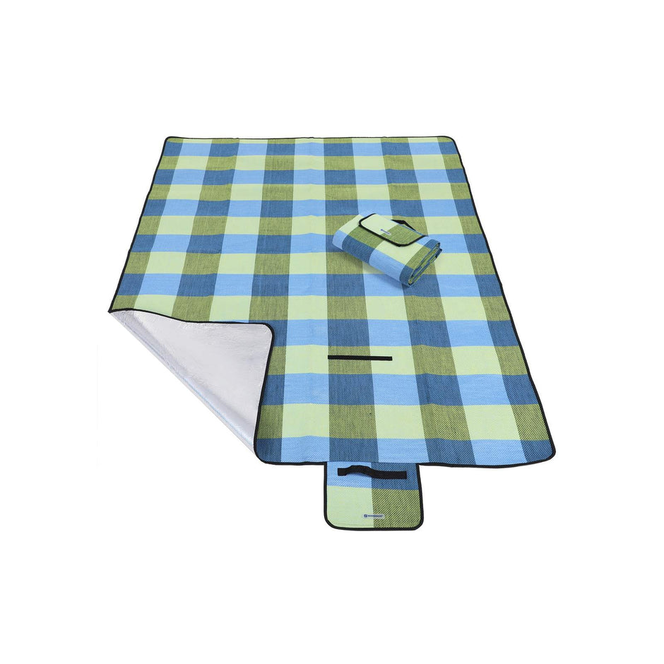 Picnic Blanket – Waterproof Fabric – Green Blue – With Carrying Handle, 195 x 150 cm