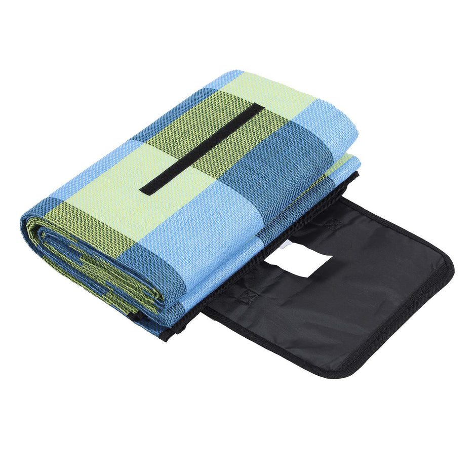 Picnic Blanket – Waterproof Fabric – Green Blue – With Carrying Handle, 195 x 150 cm