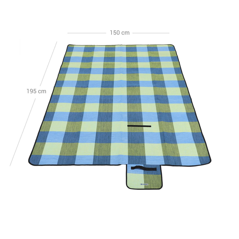 Picnic Blanket – Waterproof Fabric – Green Blue – With Carrying Handle, 195 x 150 cm