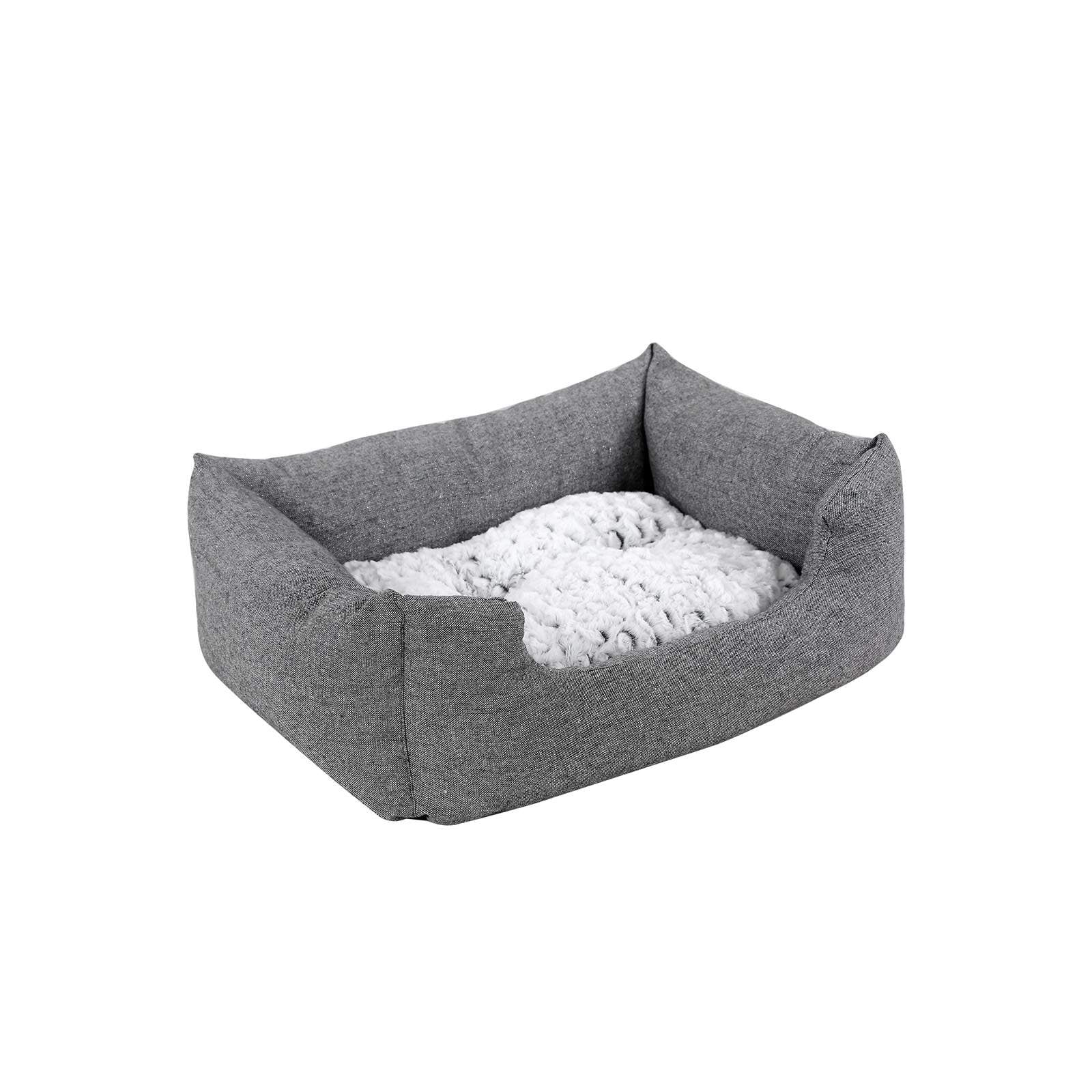 Plush Dog Bed – Soft Fabric – Grey – Round Shape with Removable Cover