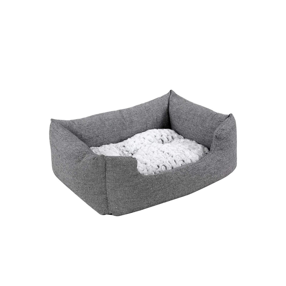 Plush Dog Bed – Soft Fabric – Grey – Round Shape with Removable Cover