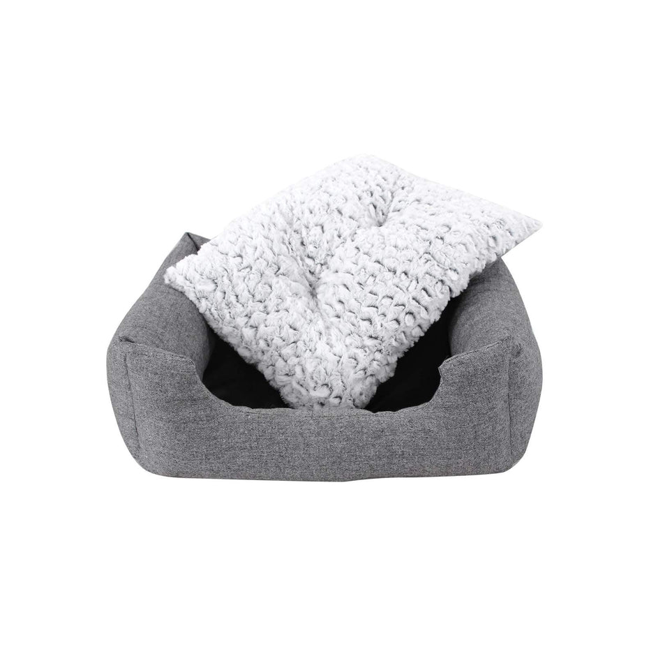 Plush Dog Bed – Soft Fabric – Grey – Round Shape with Removable Cover