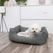 Plush Dog Bed – Soft Fabric – Grey – Round Shape with Removable Cover