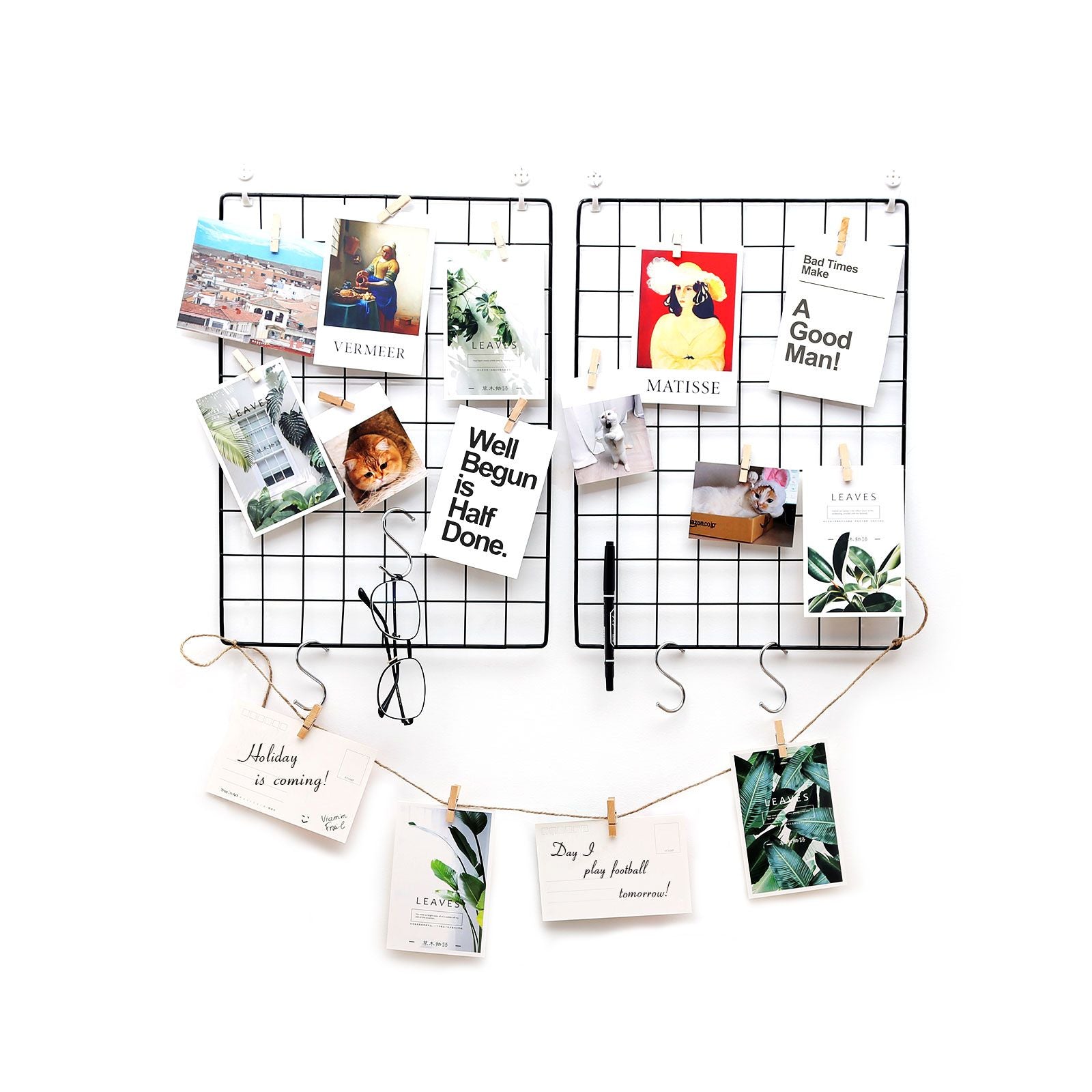 Grid Panel Photo Wall – Metal Mesh – Rose Gold – Multifunctional DIY Display with Clips and S Hooks