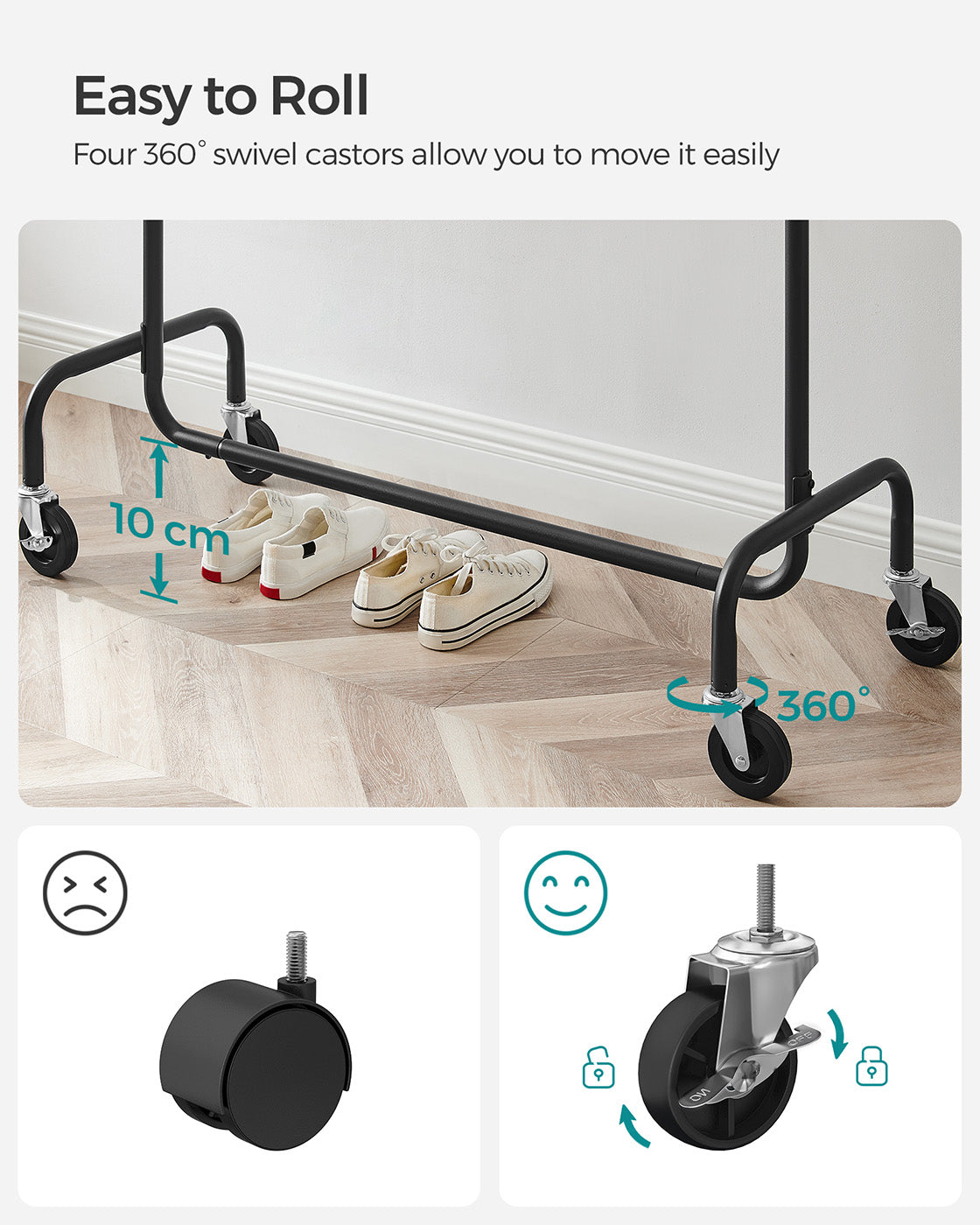 Heavy-Duty Clothes Rack – All-Metal – Matte Black – Extendable Hanging Rail, 136 kg Load Capacity